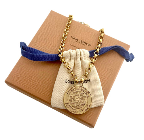 X~Large Repurposed Louis Vuitton Trunks & Bags Reversible Coin Necklace