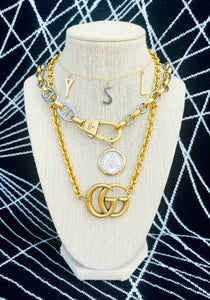 Repurposed Gucci KeyClasp & Bee Medallion Mix Metal Necklace