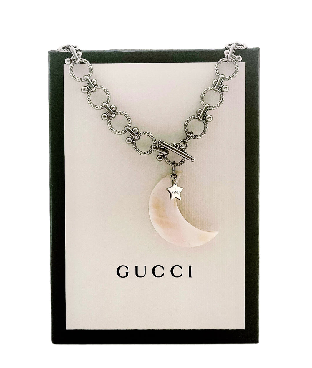 Custom Order Repurposed Gucci Star Sterling Charm & Mother of Pearl Crescent Moon Necklace