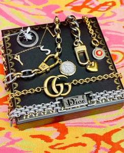 Repurposed Gucci KeyClasp & Bee Medallion Mix Metal Necklace