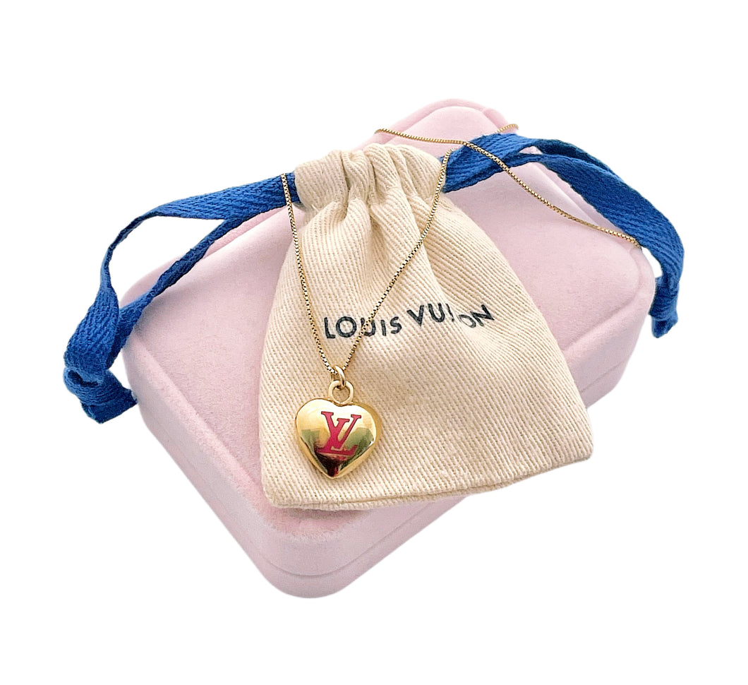Medium Repurposed Louis Vuitton Pink & Gold Heart Charm Necklace