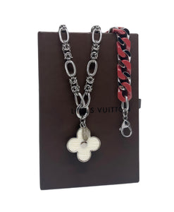 Large Repurposed Louis Vuitton White & Silver Charm Convertible Bracelet/Necklace