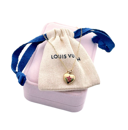 Small Repurposed Louis Vuitton Pink & Gold Flower Charm Necklace