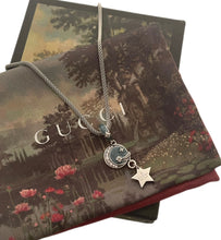 Load image into Gallery viewer, Repurposed Gucci Star Charm &amp; Blue Enameled Moon Necklace