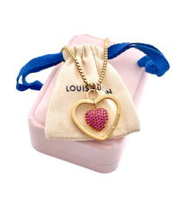 Load image into Gallery viewer, Repurposed Large Louis Vuitton Heart Cut-Out &amp; Crystal Charm Reversible Necklace