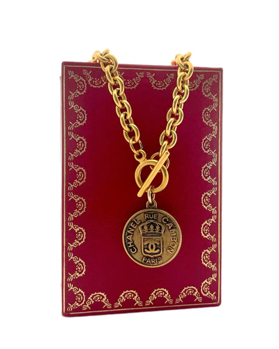 Repurposed Rue Cambon Paris CC Coin Toggle Necklace