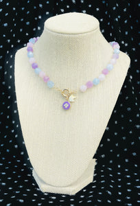 Repurposed Louis Vuitton Purple & Gold Flower Charm & Mix Gemstones Necklace in