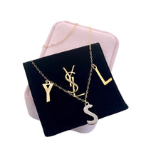 Load image into Gallery viewer, Repurposed Yves Saint Laurent Floating Letter Charms Mixed Metal Necklace
