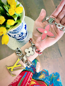 Large Repurposed Louis Vuitton White & Silver Charm Convertible Bracelet/Necklace