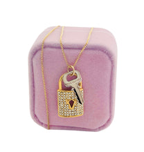 Load image into Gallery viewer, Repurposed Louis Vuitton Key Charm &amp; Crystal Padlock Necklace