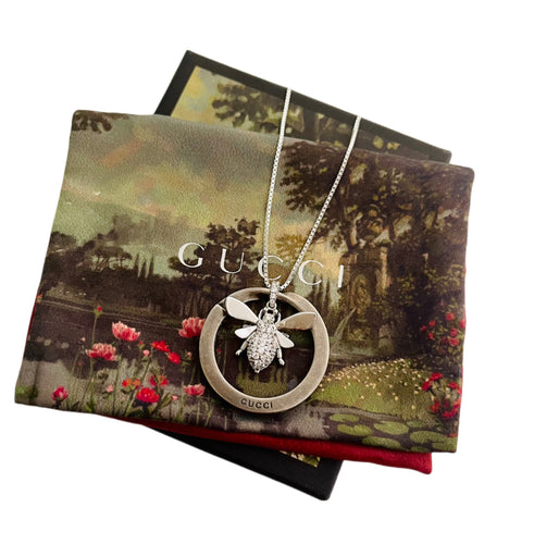 Repurposed Gucci Keyring & Floating Bee Charm Necklace