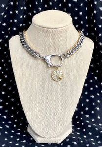 Repurposed Louis Vuitton Clasp & Celestial Charm Mixed Metals Necklace