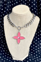 Load image into Gallery viewer, X~Large Repurposed Louis Vuitton Coral &amp; Silver Flower Charm Convertible Bracelet/Necklace