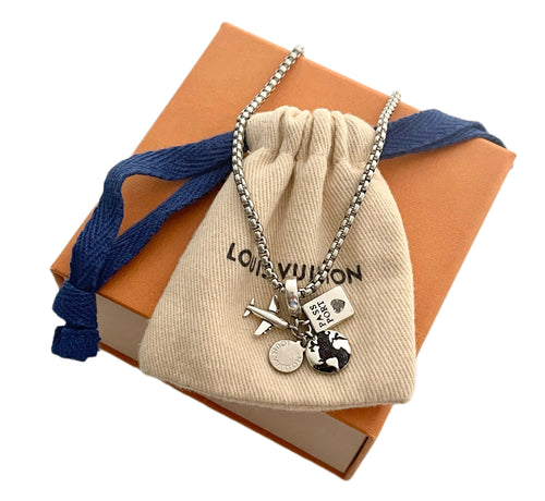 Repurposed Louis Vuitton Disc & Travel Charm Necklace