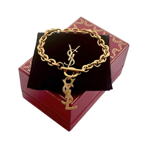 Repurposed Yves Saint Laurent Vertical Hammered Charm Toggle Bracelet