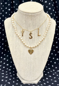 Repurposed Yves Saint Laurent Heart Charm Fresh Water Pearls Necklace