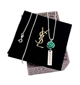 Repurposed Yves Saint Laurent Vertical Bar & Vintage Rose Charm Necklace