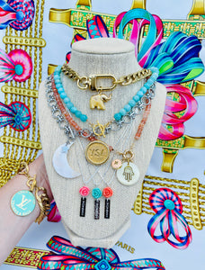 Large Repurposed Yves Saint Laurent Button & Amazonite Stone Toggle Necklace
