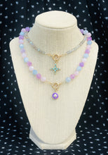 Load image into Gallery viewer, Repurposed Louis Vuitton Purple &amp; Gold Flower Charm &amp; Mix Gemstones Necklace in