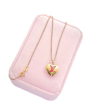 Load image into Gallery viewer, Medium Repurposed Louis Vuitton Pink &amp; Gold Heart Charm Necklace