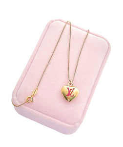 Medium Repurposed Louis Vuitton Pink & Gold Heart Charm Necklace