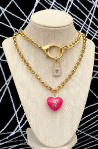 Repurposed Louis Vuitton Clasp & Crystal Padlock Necklace