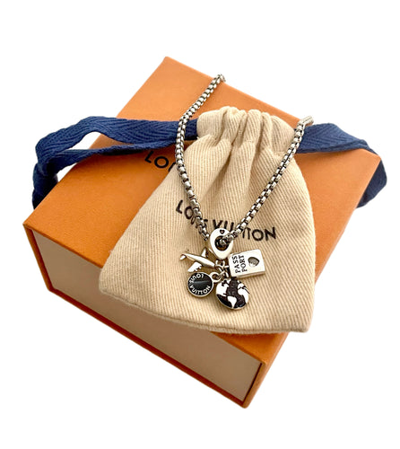 Repurposed Louis Vuitton Disc & Travel Charm Necklace
