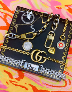 Repurposed Christian Dior Gunmetal Hardware Textured Bracelet