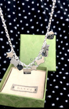 Load image into Gallery viewer, Repurposed Gucci Logo Square Sterling Charm &amp; Honeycomb Crystal Necklace