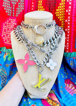 Load image into Gallery viewer, Large Repurposed Louis Vuitton White &amp; Silver Charm Convertible Bracelet/Necklace