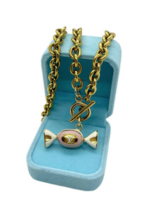 Repurposed Louis Vuitton Baby Pink & Gold Candy Charm Toggle Necklace