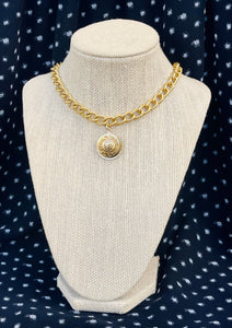 Repurposed Versace Medusa Button Textured Necklace