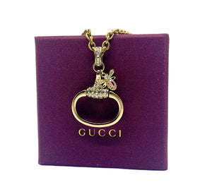Repurposed Crystal Gucci Horsebit & Bee Charm Necklace