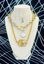Load image into Gallery viewer, Repurposed Yves Saint Laurent Floating Letter Charms Mixed Metal Necklace
