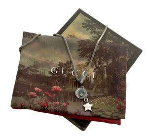Repurposed Gucci Star Charm & Blue Enameled Moon Necklace