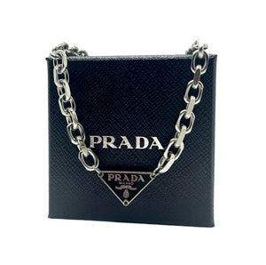 Repurposed Black & Silver Prada Tag Toggle Necklace