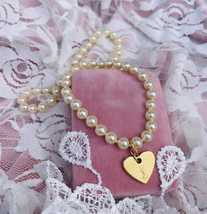 Repurposed Yves Saint Laurent Heart Charm Fresh Water Pearls Necklace