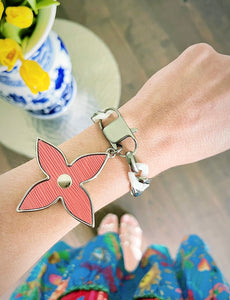 X~Large Repurposed Louis Vuitton Coral & Silver Flower Charm Convertible Bracelet/Necklace