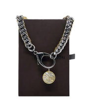 Load image into Gallery viewer, Repurposed Louis Vuitton Clasp &amp; Celestial Charm Mixed Metals Necklace