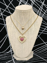 Load image into Gallery viewer, Repurposed Large Louis Vuitton Heart Cut-Out &amp; Crystal Charm Reversible Necklace