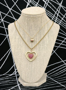 Repurposed Large Louis Vuitton Heart Cut-Out & Crystal Charm Reversible Necklace