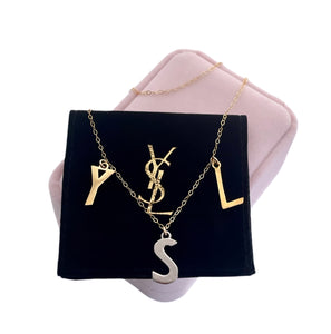 Repurposed Yves Saint Laurent Floating Letter Charms Mixed Metal Necklace