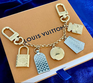 Repurposed Louis Vuitton KeyClasp & Vintage Enameled Elephant Charm Necklace