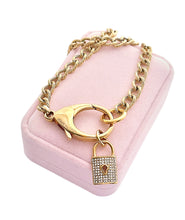 Load image into Gallery viewer, Repurposed Louis Vuitton Clasp &amp; Crystal Padlock Necklace