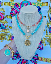 Load image into Gallery viewer, Large Repurposed Yves Saint Laurent Button &amp; Amazonite Stone Toggle Necklace