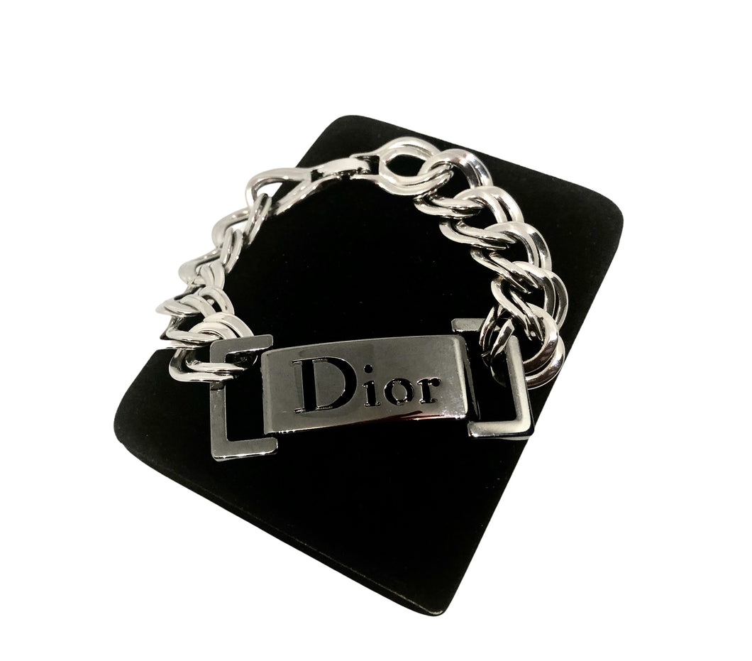 Repurposed Silver & Gunmetal Dior  Bracelet