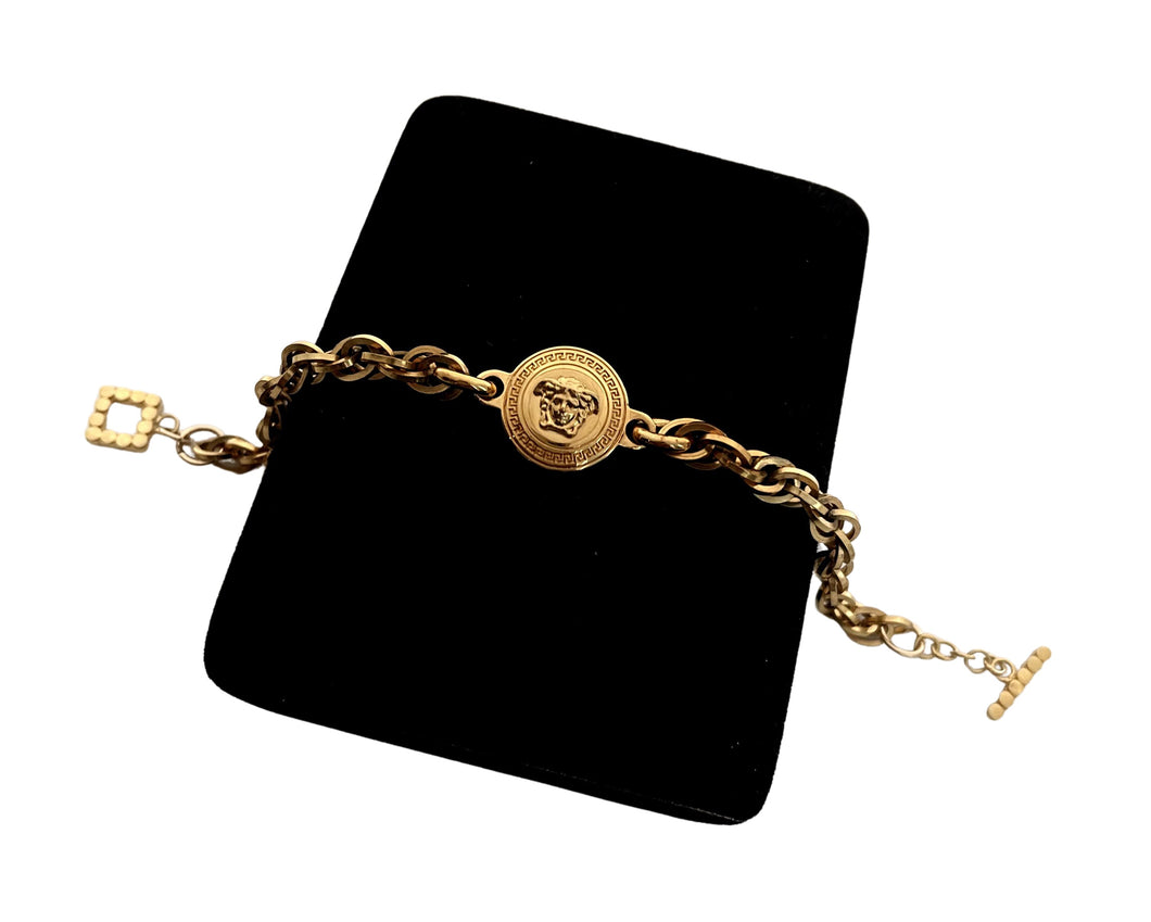 Repurposed Versace Medusa Gold Coin Toggle Bracelet