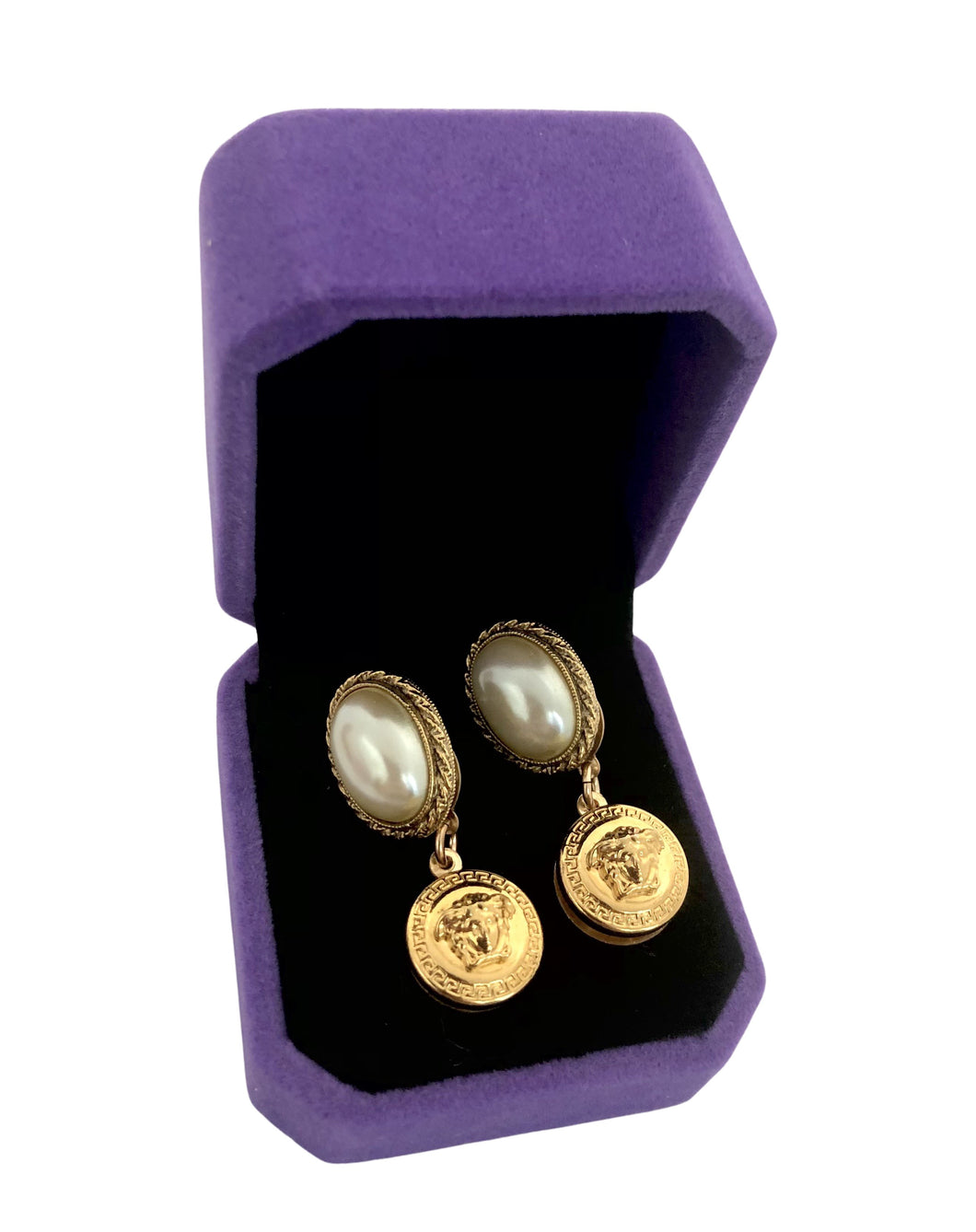 Repurposed Versace Medusa Vintage Pearl Earrings