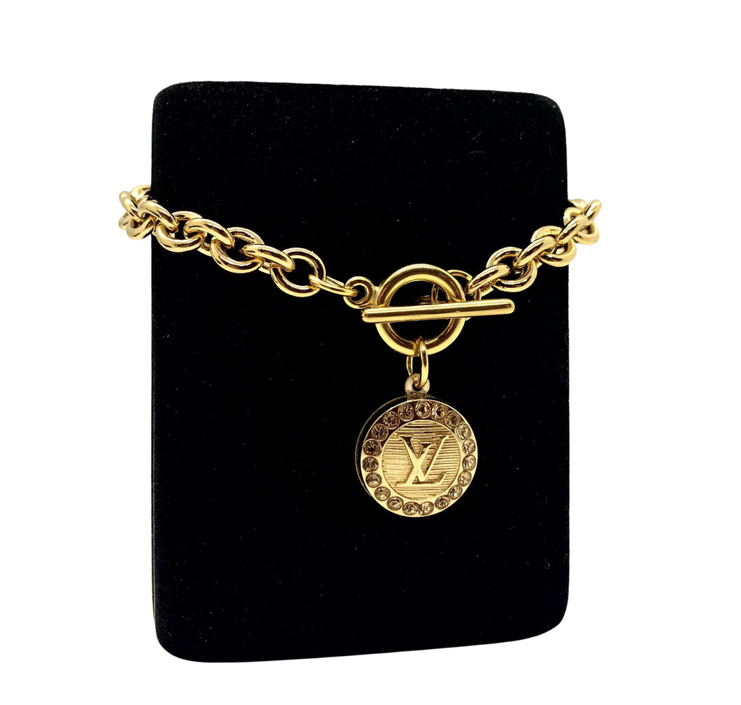 Repurposed Very Rare Louis Vuitton Textured Gold Button Bracelet