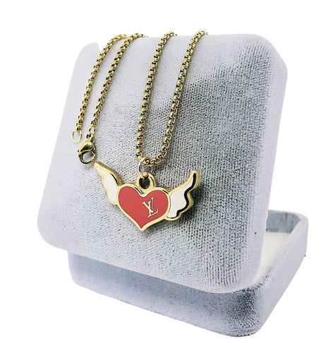 Repurposed Rare Louis Vuitton Heart & Wings Charm Necklace